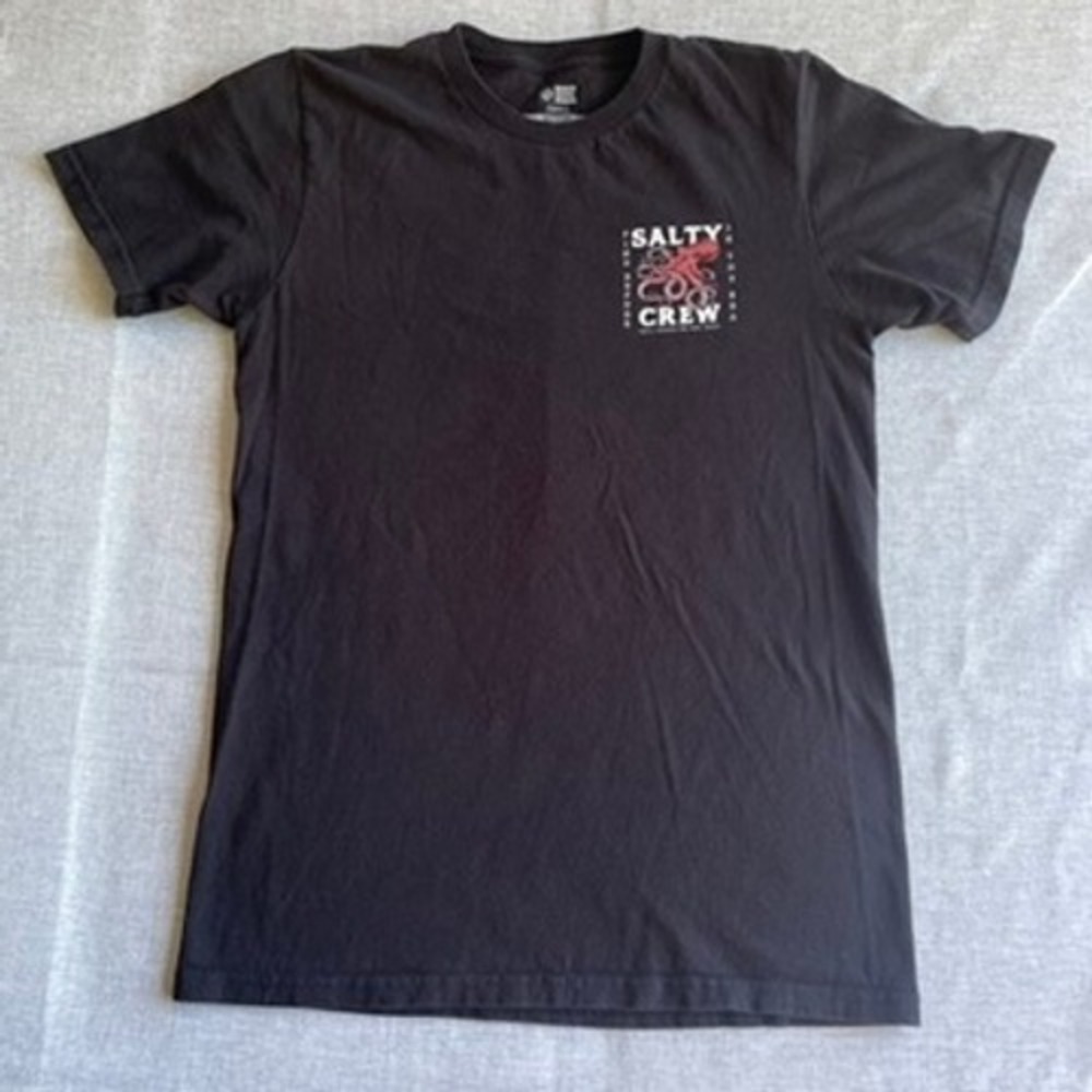 Salty Crew Graphic T-Shirt Mens Small Black Octopus Find Refuge in the Sea